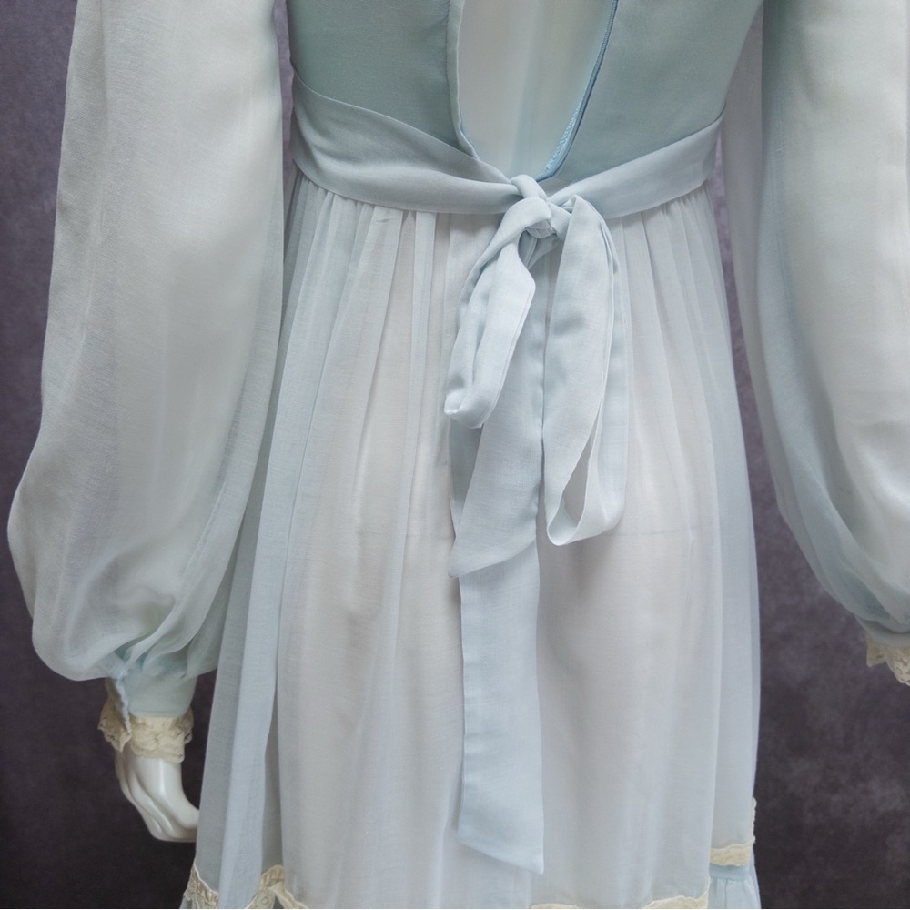 Vintage 70s Gunne Sax Baby Blue Chiffon Prairie Maxi Dress, ~24” waist - Picture 11 of 12